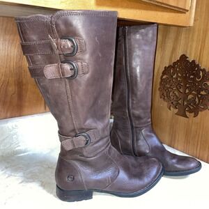 Born Atilla cognac brown leather‎ zip-up lined boot with three buckles 6